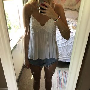 Abercrombie & Fitch White Floral Embroidered Tank